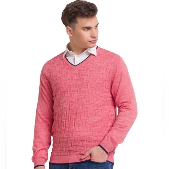 7/3XL⛳Ted Baker Golf Men's Knit V-Neck Vibrant Pink Sweater - Picture 3 of 10